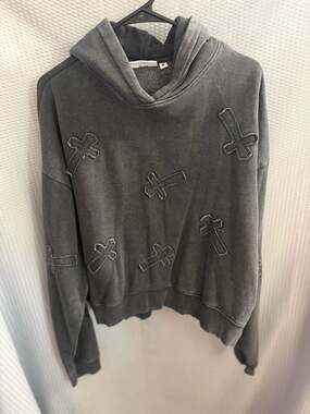 Daisy Street Washed Grey Embroidered Cross Patch Hoodie